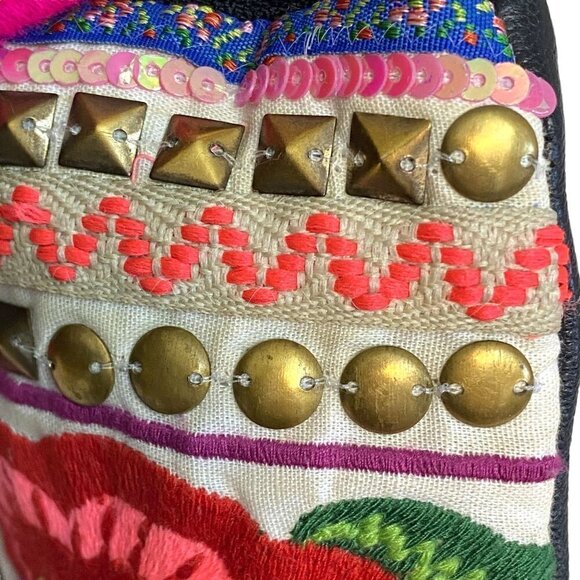 Asos Embroidered Clutch Boho Bag Fabric Leather - Picture 11 of 12